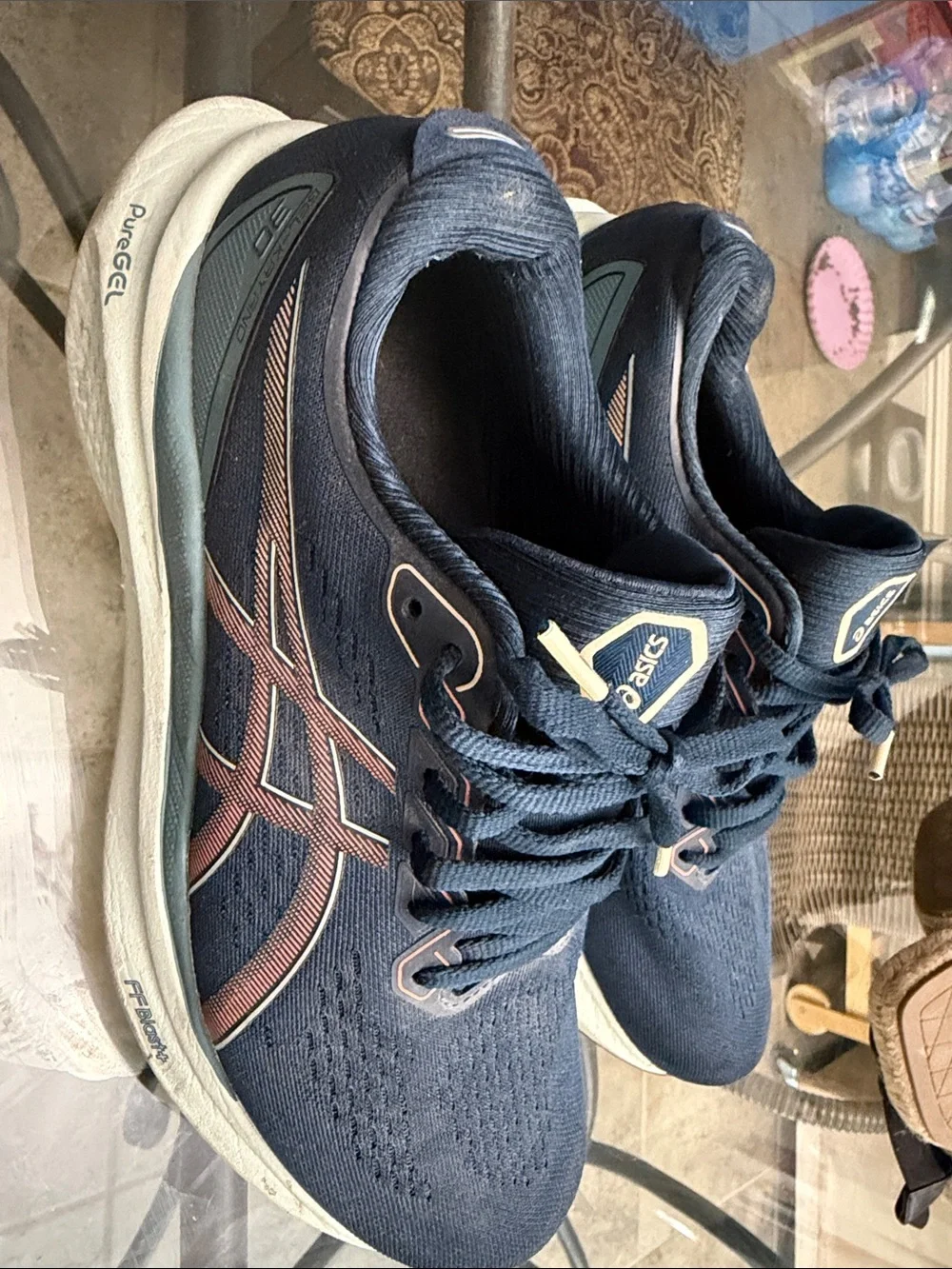 Asics Women’s Gel Kayano 30 Navy Athletic Running Shoes with Pink Accents